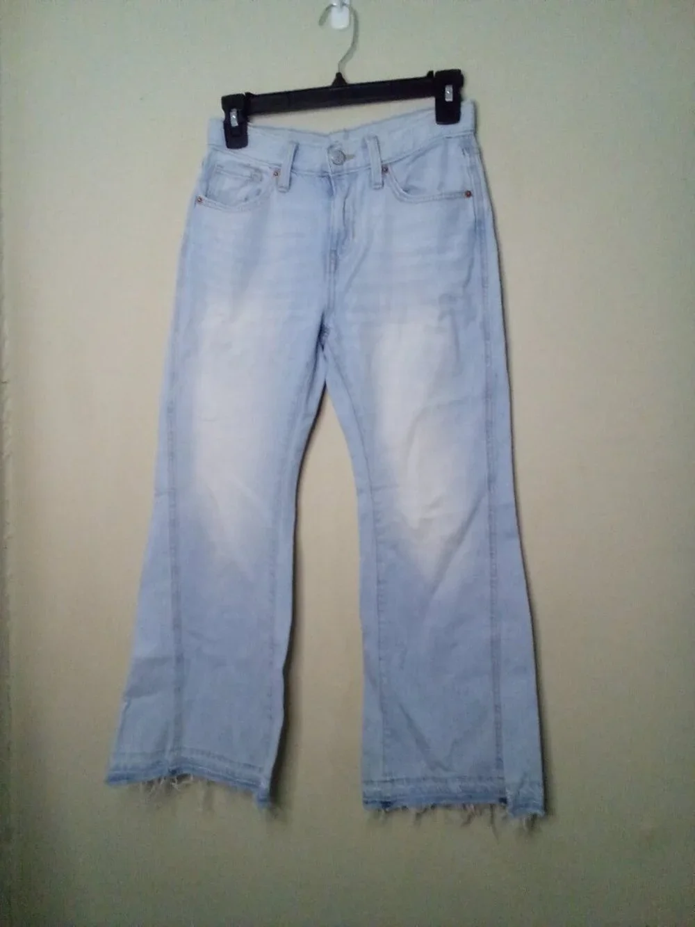 Old Navy Jeans Girls 12 Baggy Flare High Rise Light Wash Raw Hem Blue